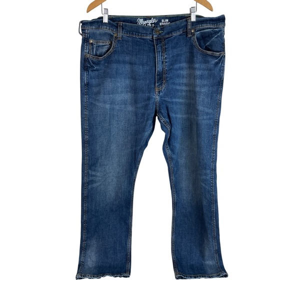 Wrangler Retro Mens Slim Straight‎ Jeans 42x32 Medium Wash Blue Denim Stretch - Picture 1 of 7